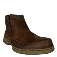 Sapato Masculino Anatomic Gel Couro Rústico Conhaque /Furado Brown C/ 2 Zíper Sola 360º Ambar Ref:7887