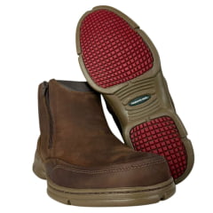 Sapato Masculino Anatomic Gel Couro Rústico Conhaque /Furado Brown C/ 2 Zíper Sola 360º Ambar Ref:7887