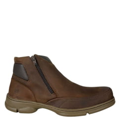 Sapato Masculino Anatomic Gel Couro Rústico Conhaque /Furado Brown C/ 2 Zíper Sola 360º Ambar Ref:7887