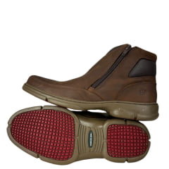 Sapato Masculino Anatomic Gel Couro Rústico Conhaque /Furado Brown C/ 2 Zíper Sola 360º Ambar Ref:7887