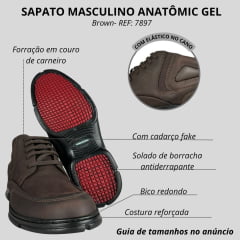 Sapato Masculino Anatomic Gel Couro Rústico T.Moro Furado Brown Sola 360º Ref 7897
