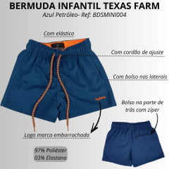 Bermuda Infantil Texas Farm Azul Petróleo Com Laranja Neon Ref: BDSTEEN004 - BDSMINI004