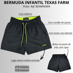 Bermuda Infantil Texas Farm Preta Com Amarelo Neon Ref: BDSTEEN004 - BDSMINI004
