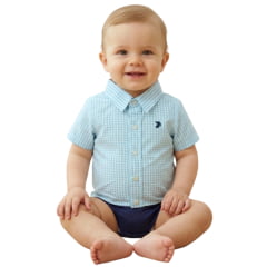 Body Baby Aurochs Estilo Camisa Manga Curta Xadrez Azul Claro E Branco Logo Azul Marinho Body Baby Aurochs Estilo Camisa Manga Curta Xadrez Azul Claro E Branco Logo Azul Marinho