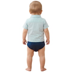 Body Baby Aurochs Estilo Camisa Manga Curta Xadrez Azul Claro E Branco Logo Azul Marinho