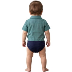 Body Baby Aurochs Estilo Camisa Manga Curta Xadrez Azul/Preto E Branco Logo Vermelho