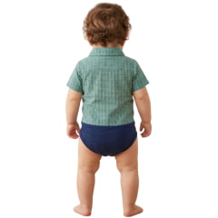 Body Baby Aurochs Estilo Camisa Manga Curta Xadrez Verde Claro/Azul E Branco Logo Vermelho