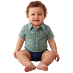 Body Baby Aurochs Estilo Camisa Manga Curta Xadrez Verde Claro/Azul E Branco Logo Vermelho Body Baby Aurochs Estilo Camisa Manga Curta Xadrez Verde Claro/Azul E Branco Logo Vermelho