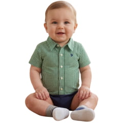 Body Baby Aurochs Estilo Camisa Manga Curta Xadrez Verde E Branco Logo Azul Marinho Body Baby Aurochs Estilo Camisa Manga Curta Xadrez Verde E Branco Logo Azul Marinho