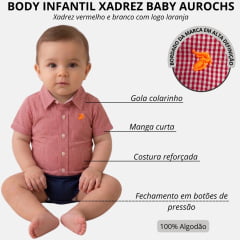 Body Baby Aurochs Estilo Camisa Manga Curta Xadrez Vermelho E Branco Logo Laranja