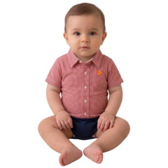 Body Baby Aurochs Estilo Camisa Manga Curta Xadrez Vermelho E Branco Logo Laranja Body Baby Aurochs Estilo Camisa Manga Curta Xadrez Vermelho E Branco Logo Laranja