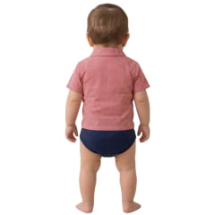 Body Baby Aurochs Estilo Camisa Manga Curta Xadrez Vermelho E Branco Logo Laranja