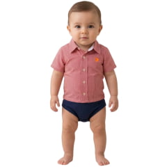 Body Baby Aurochs Estilo Camisa Manga Curta Xadrez Vermelho E Branco Logo Laranja