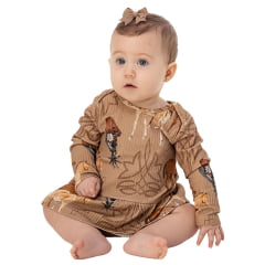 Body Baby Zenz Dolly Manga Longa Com Sainha Caqui Estampado Cavalos Ref:1495-ZW0225061