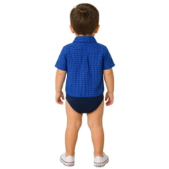 Body Bebê Aurochs Estilo Camisa Manga Curta Xadrez Azul Bic Com Logo Laranja Ref:009