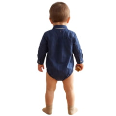 Body Bebê Austin Western Manga Longa Estilo Camisa Azul Marinho Liso Com  Logo Vermelho