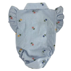 Body Bebê Miss Country Flower Azul Claro Listrado Com Bordado Flores Ref:003365