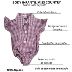 Body Bebê Miss Country Little Xadrez Vinho E Branco Ref:003407