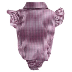 Body Bebê Miss Country Little Xadrez Vinho E Branco Ref:003407