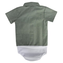 Body Bebê Baby Ranch Manga Curta Estilo Camisa Xadrez Verde Musgo Branco Ref:4002