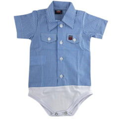 Body Bebê Os Vaqueiros Xadrez Azul Claro E Branco Manga Curta Ref: V20-41015