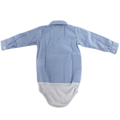 Body Bebê Os Vaqueiros Xadrez Azul Claro Manga Longa - Ref: V22-41030