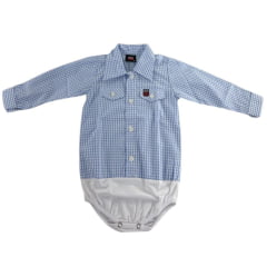Body Bebê Os Vaqueiros Xadrez Azul Claro Manga Longa - Ref: V22-41030