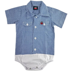 Body Bebê Os Vaqueiros Xadrez Azul E Branco Manga Curta Ref: V20-41015