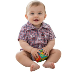 Body Bebê Os Vaqueiros Xadrez Azul E Vermelho Manga Curta Ref: V20-41015