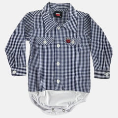 Body Bebê Os Vaqueiros Xadrez Azul Escuro E Branco Manga Longa Ref: V22-41030