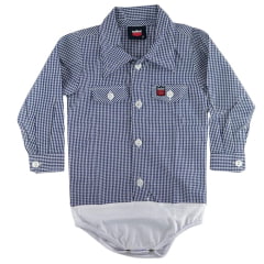 Body Bebê Os Vaqueiros Xadrez Azul Marinho E Branco Manga Longa Ref: V22-41030
