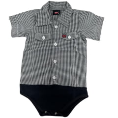 Body Bebê Os Vaqueiros Xadrez Estampa Pequena Preto E Branco Manga Curta - Ref: V20-41015