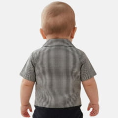 Body Bebê Os Vaqueiros Xadrez Estampa Pequena Preto E Branco Manga Curta - Ref: V20-41015