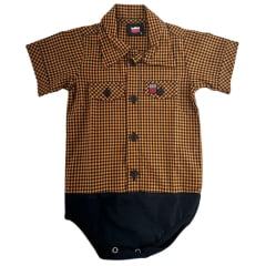 Body Bebê Os Vaqueiros Xadrez Laranja E Preto Manga Curta Ref: V20-41015