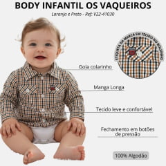 Body Bebê Os Vaqueiros Xadrez Laranja E Preto Manga Longa Ref: V22-41030