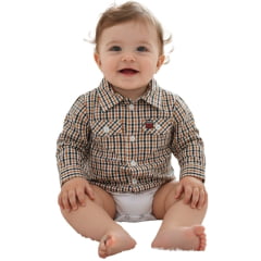 Body Bebê Os Vaqueiros Xadrez Laranja E Preto Manga Longa Ref: V22-41030