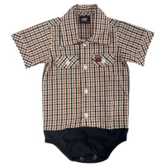 Body Bebê Os Vaqueiros Xadrez Medio Laranja E Preto Manga Curta Ref: V20-41015