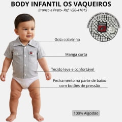 Body Bebê Os Vaqueiros Xadrez Preto E Branco Manga Curta - Ref: V20-41015
