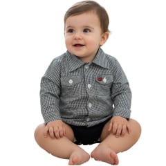 Body Bebê Os Vaqueiros Xadrez Preto E Branco Manga Longa Ref: V22-41030