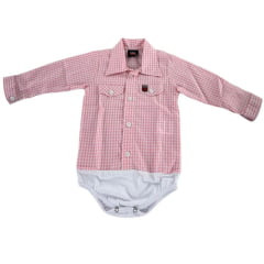 Body Bebê Os Vaqueiros Xadrez Rosa Manga Longa Ref: V22-41030