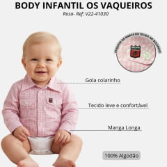 Body Bebê Os Vaqueiros Xadrez Rosa Manga Longa Ref: V22-41030