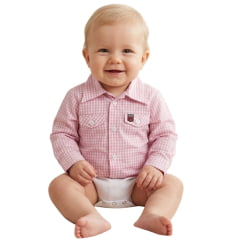 Body Bebê Os Vaqueiros Xadrez Rosa Manga Longa Ref: V22-41030