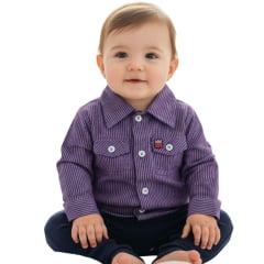 Body Bebê Os Vaqueiros Xadrez Roxo Manga Longa Ref: V22-41030