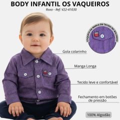 Body Bebê Os Vaqueiros Xadrez Roxo Manga Longa Ref: V22-41030