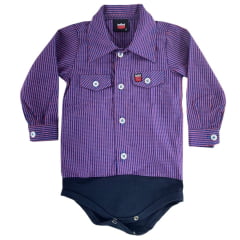 Body Bebê Os Vaqueiros Xadrez Roxo Manga Longa Ref: V22-41030
