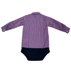 Body Bebê Os Vaqueiros Xadrez Roxo Manga Longa Ref: V22-41030