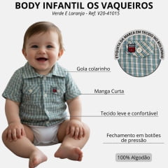 Body Bebê Os Vaqueiros Xadrez Verde E Laranja Manga Curta Ref: V20-41015