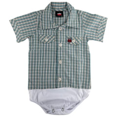 Body Bebê Os Vaqueiros Xadrez Verde E Laranja Manga Curta Ref: V20-41015