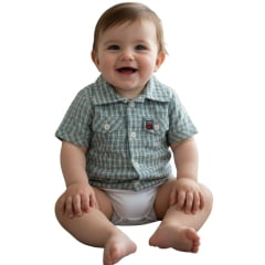 Body Bebê Os Vaqueiros Xadrez Verde E Laranja Manga Curta Ref: V20-41015
