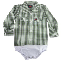 Body Bebê Os Vaqueiros Xadrez Verde Militar E Branco Manga Longa Ref: V22-41030